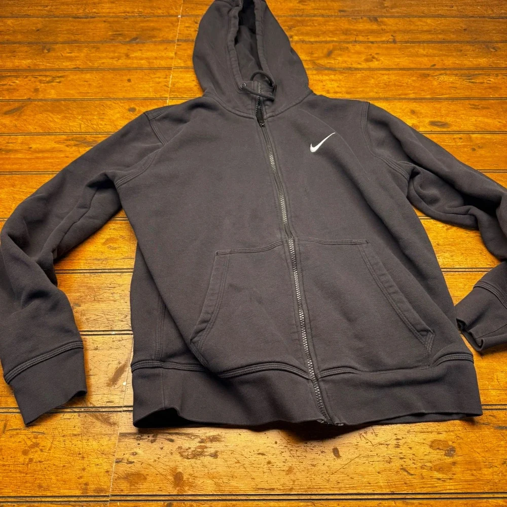 Nike Men Full Zip Hoodie Sweatshirt Charcoal Gray Embroidered Swoosh Size Medium